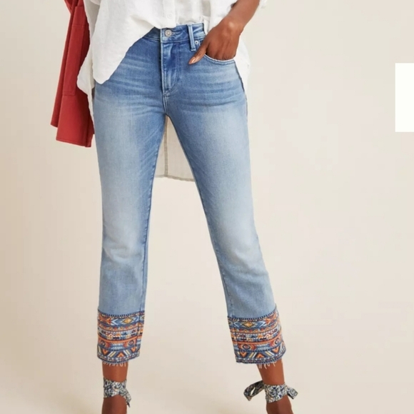 DRIFTWOOD Denim - Driftwood Colette Embroidered Mid-Rise Slim Straight Jeans Size 31